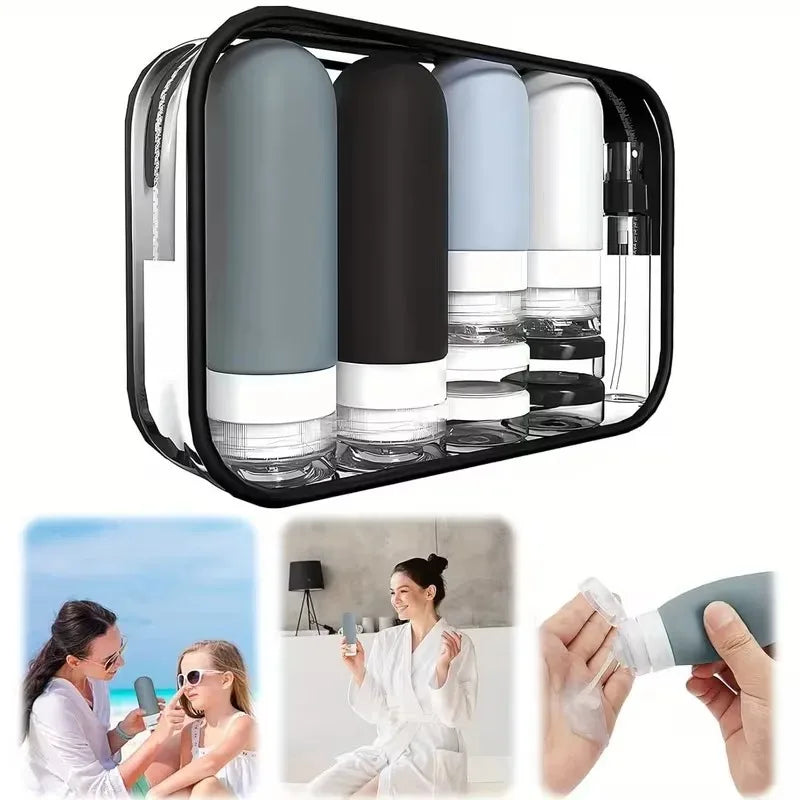 Juego de 17 Botellas de Viaje de Silicona, Envases de Aseo a Prueba de Fugas para Champú, Acondicionador, Cosméticos, Kit de Accesorios Recargables