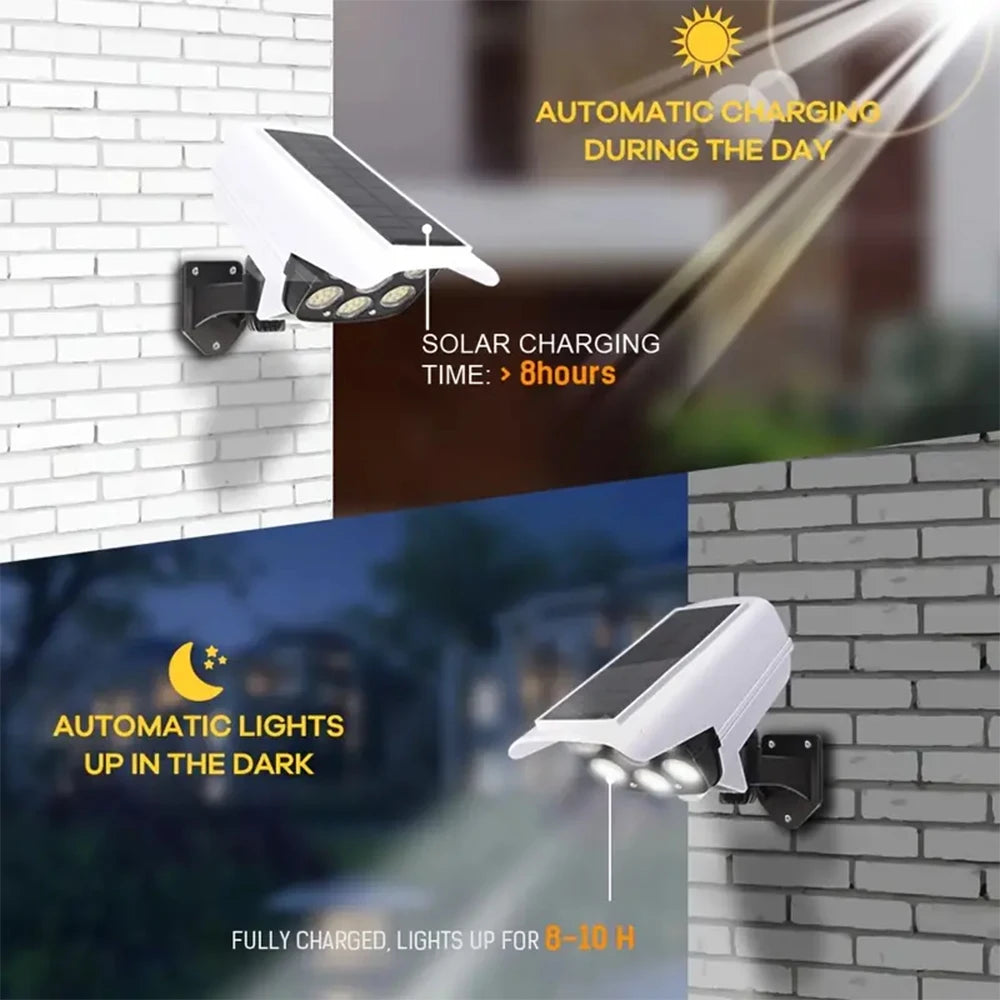 Lámpara Solar de Pared con Sensor de Movimiento y Cámara de Simulación 77 LED