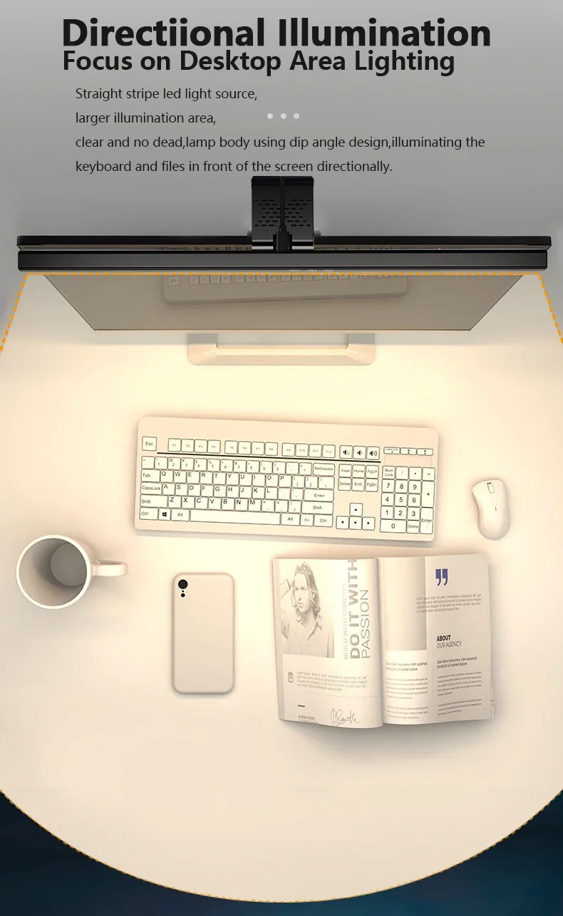 Barra de luz para Monitor de ordenador de 50cm, luces colgantes para pantalla, atenuación continua, lámpara de escritorio USB para estudio, luz de lectura, lámpara para Monitor de mesa