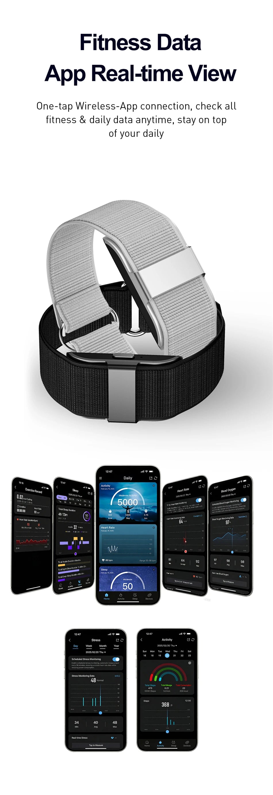 Pulsera inteligente LIGE 2026, monitor cardíaco y VFC, resistente al agua IP68