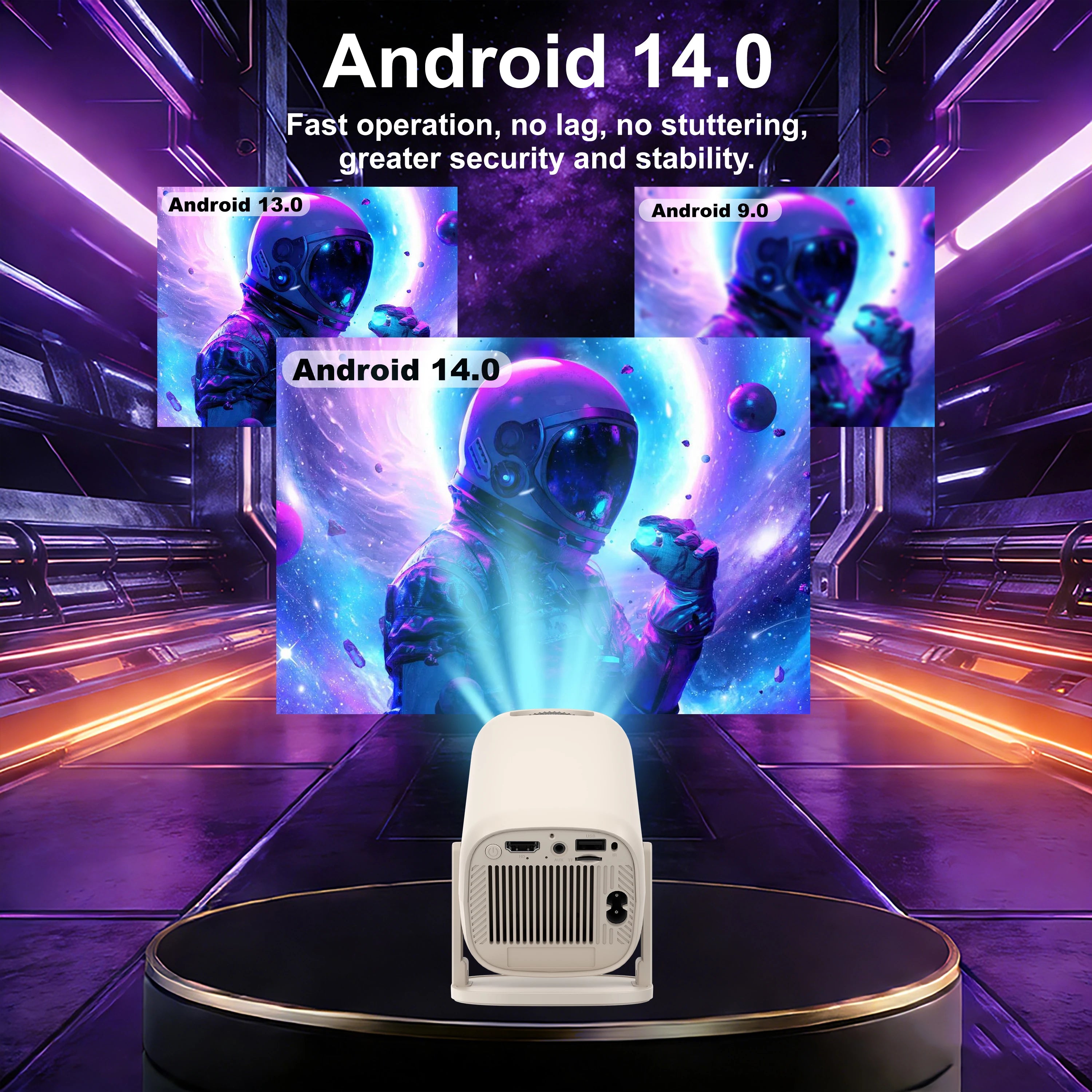 Mini proyector Android 14, decodificación 8K, WiFi6 y keystone automático