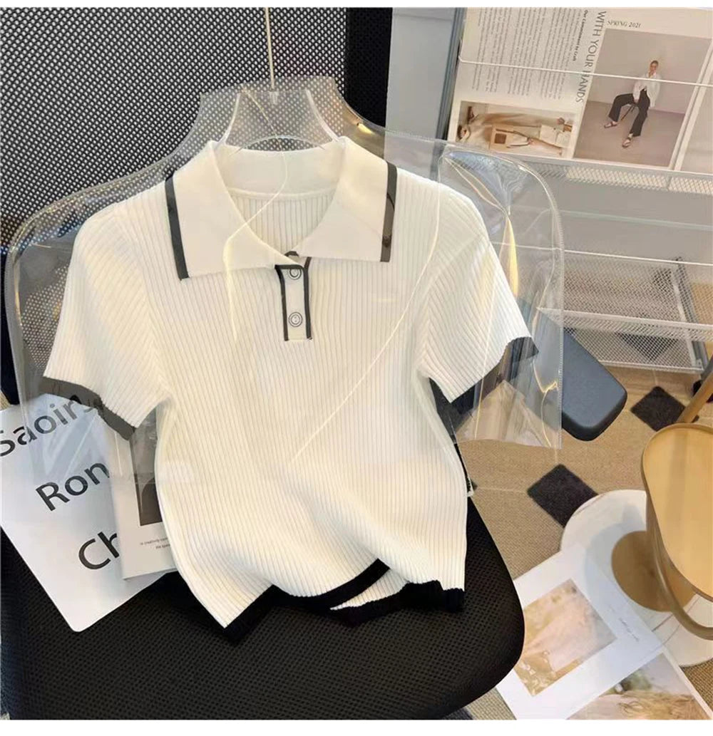 Camiseta de Punto Seda Helada para Mujer, Manga Corta