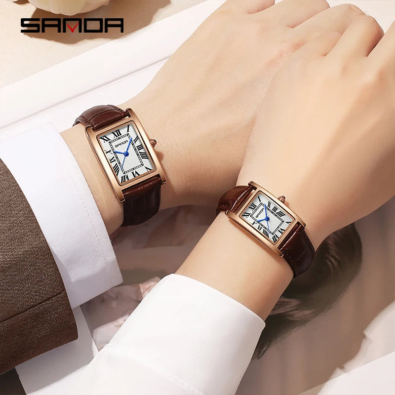 Relojes de Cuarzo SANDA para Pareja, Correa de Cuero