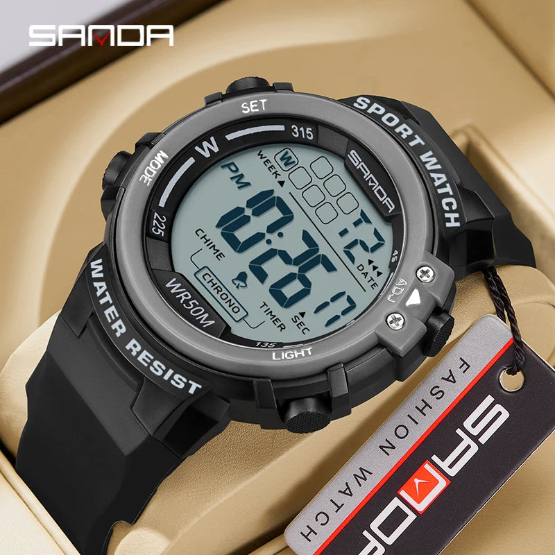 Reloj Digital SANDA 2140 Chrono para Hombre, 5 Bar Multifunción Deportivo