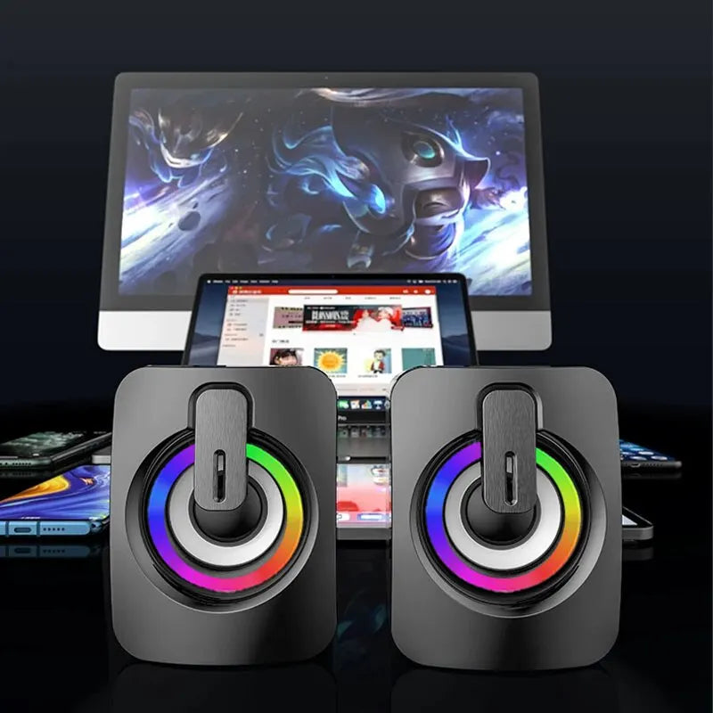 Mini caja de sonido para ordenador, caja de sonido para PC, altavoces envolventes estéreo HIFI con luz LED para ordenador de escritorio, proyector, tabletas y portátiles