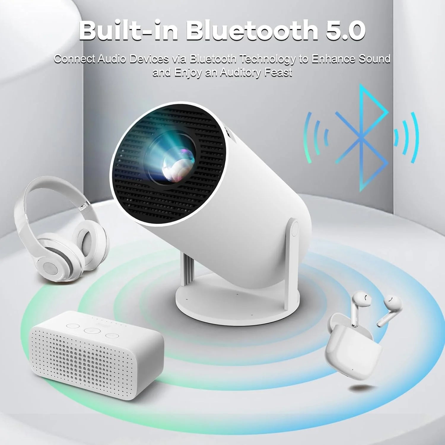 Mini Proyector XFY HY300 con WIFI 5G y Bluetooth, Compatible con 4K 1080P, Proyector Portátil 180 °   Proyector Keystone Automático Giratorio