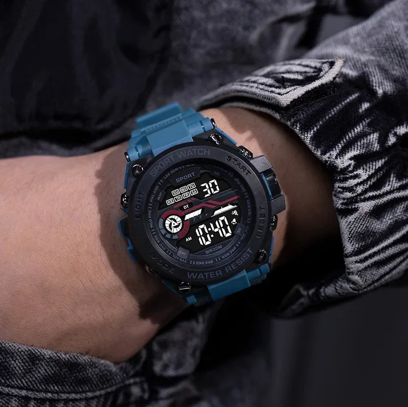 Reloj deportivo YIKAZE para hombre, relojes deportivos impermeables para hombre, reloj militar Digital LED multifunción, reloj despertador, reloj de pulsera electrónico