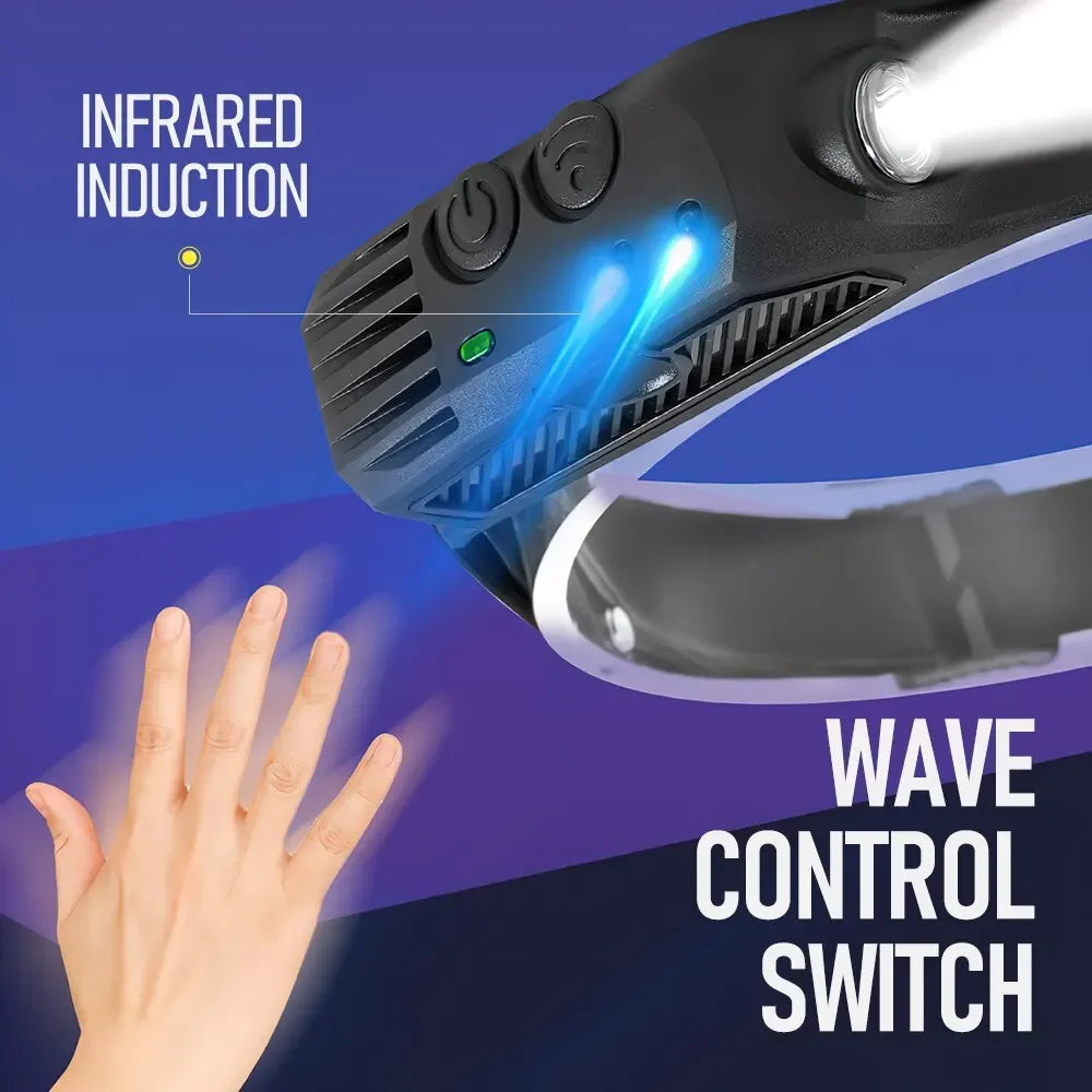 Linterna Frontal LED COB Recargable USB con 5 Modos para Camping