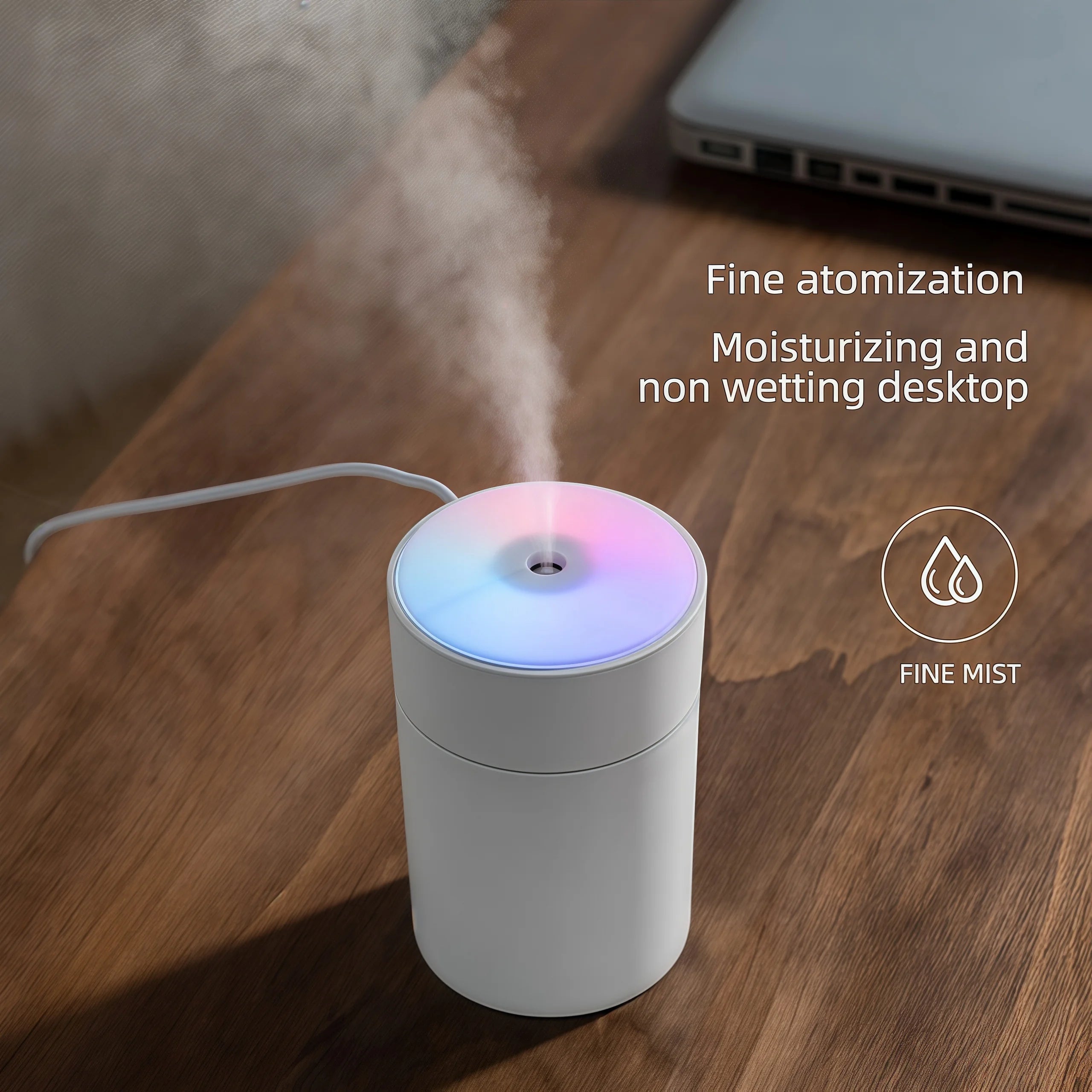 Humidificador ultrasónico USB 200ml con luz LED y difusor de aromas para auto y hogar