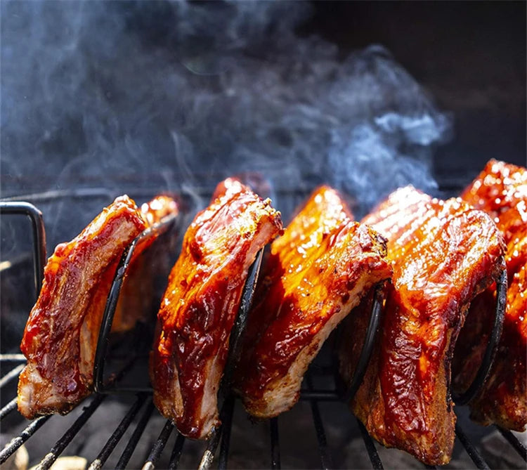 LMETJMA-estantes para costillas de barbacoa, soporte para asar carne y asar de acero recubierto antiadherente, con capacidad para 4 rejillas para parrilla de Gas JT25t