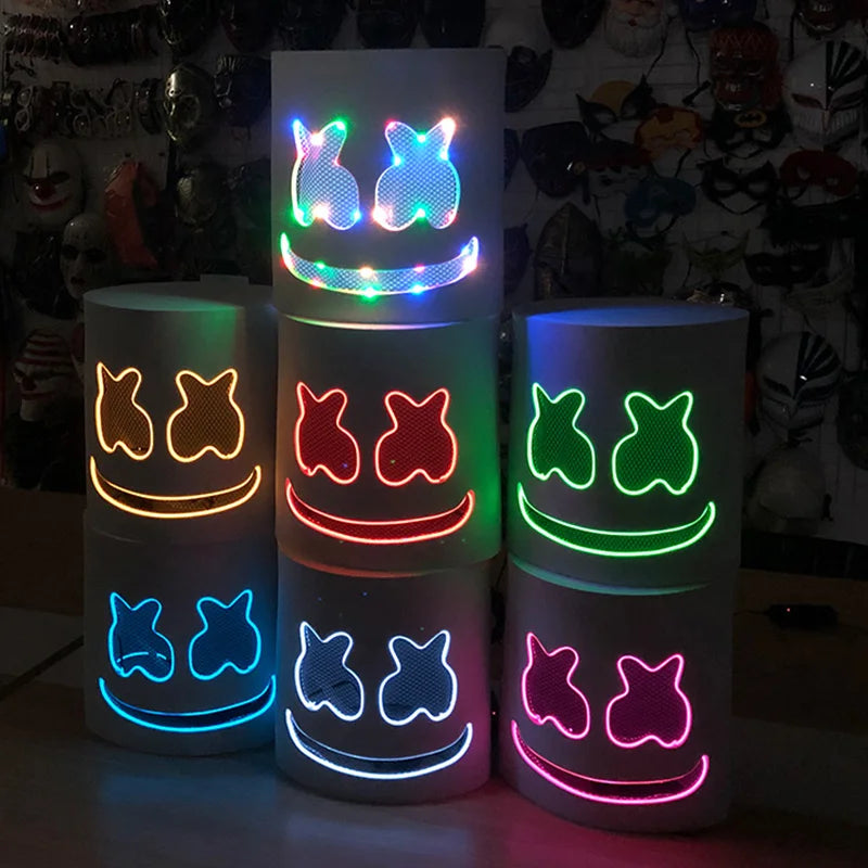 Casco Luminoso con Cable EL de DJ Marshmello, Máscara LED Brillante, Máscara Luminosa para Toda la Cabeza para Festivales Rave EDM, Halloween, Cosplay