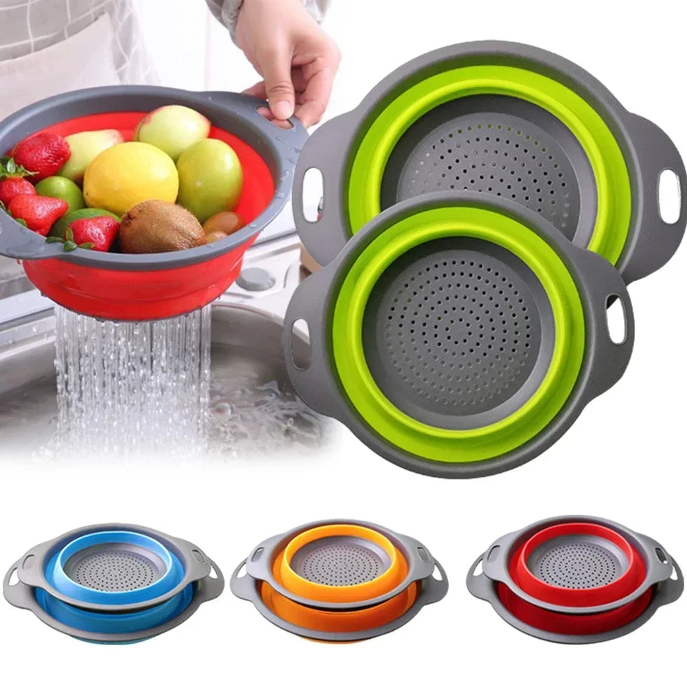 Escurridor plegable de silicona, cesta para lavar frutas y verduras, colador plegable, escurridor plegable, herramienta de almacenamiento de cocina