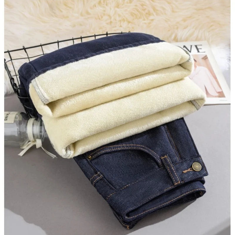 Pantalones Vaqueros Y2K con Forro Polar de Pierna Ancha
