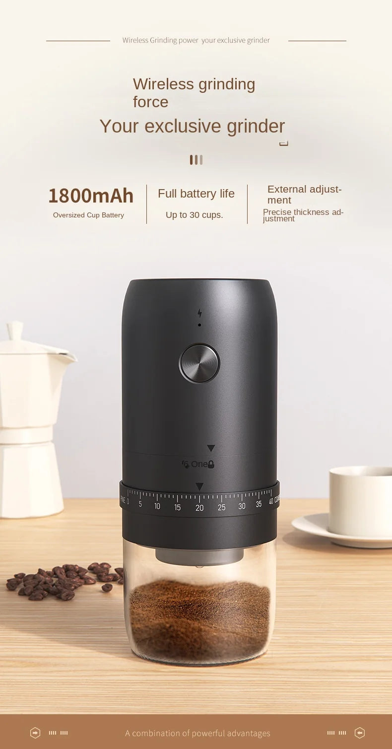 Nuevo Molinillo de café eléctrico USB portátil, 40 engranajes, molinillos recargables ajustables externos, Mini máquina de café para el hogar