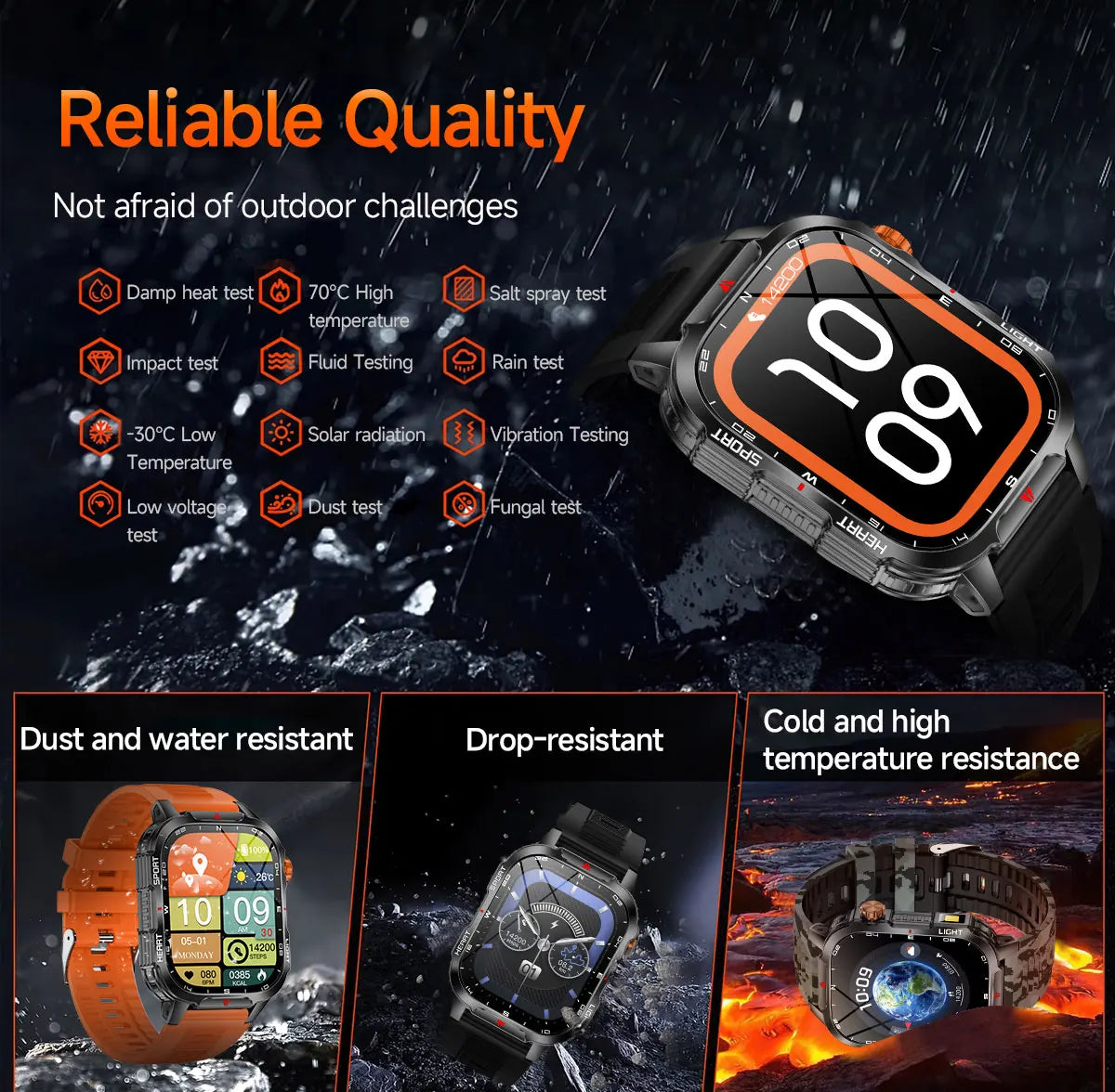 Reloj inteligente de gran tamaño para hombre, iluminación militar para exteriores, batería de 1100Mah, rastreador de Fitness GPS, reloj inteligente de ritmo cardíaco resistente al agua y 10ATM