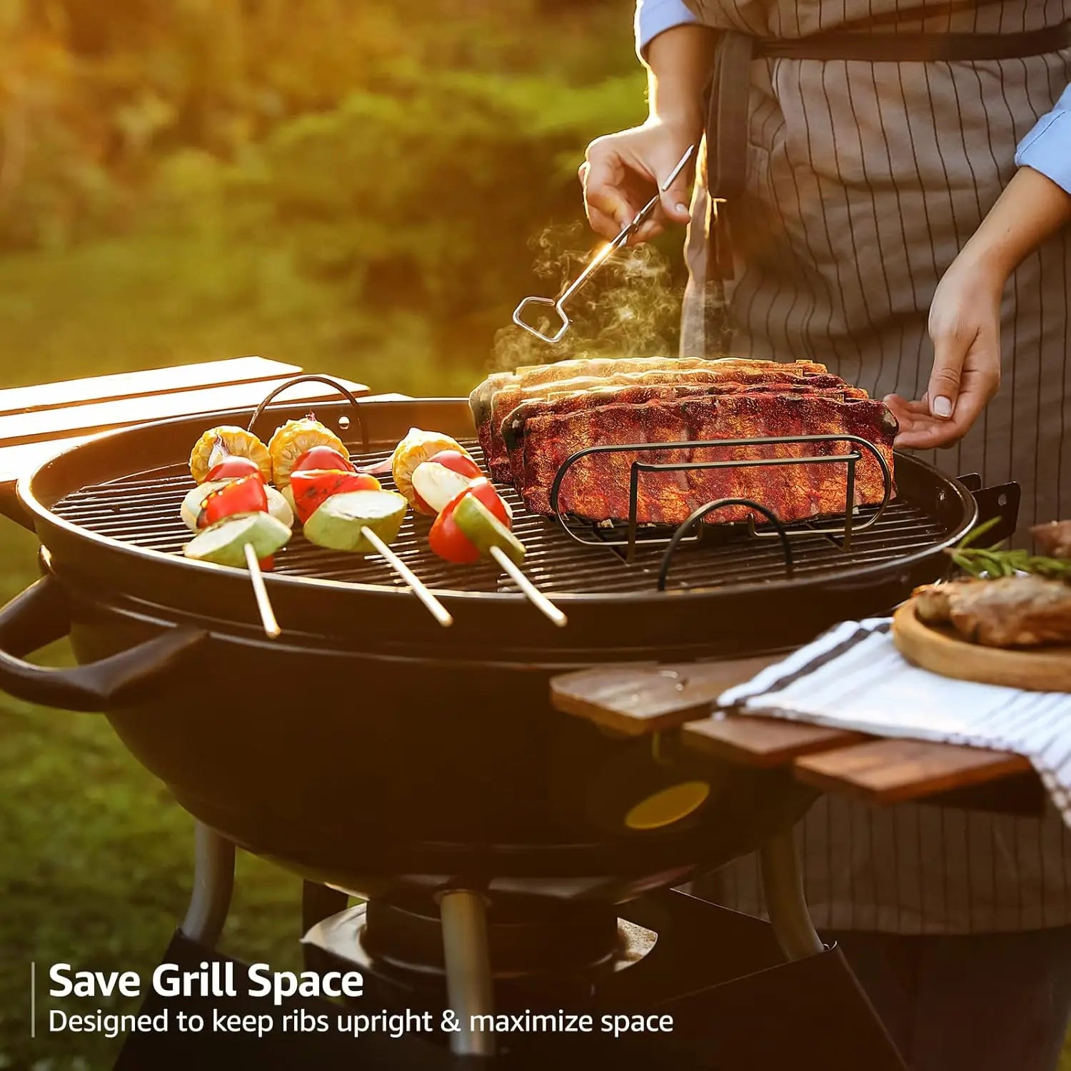 LMETJMA-estantes para costillas de barbacoa, soporte para asar carne y asar de acero recubierto antiadherente, con capacidad para 4 rejillas para parrilla de Gas JT25t