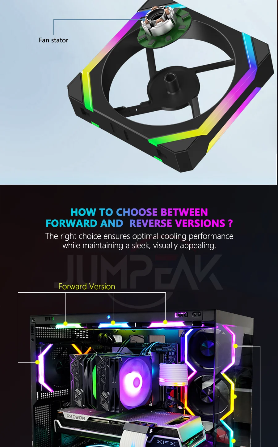 JUMPEAK CS120 ARGB ventilador de refrigeración 360mm 240mm Modular apilable empalme PWM silencioso 120mm RGB ventiladores para juegos PC caja enfriador de agua