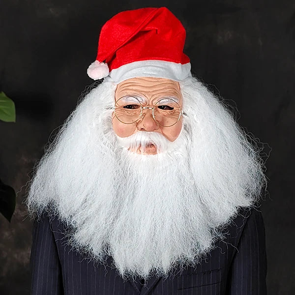 【Gafas + Máscara】Máscara popular de Papá Noel con barba, perfecta para bromas en fiestas, hecha de látex natural, detallada y realista, hecha a mano, pintada a mano, para juegos de rol, fiestas de disfraces