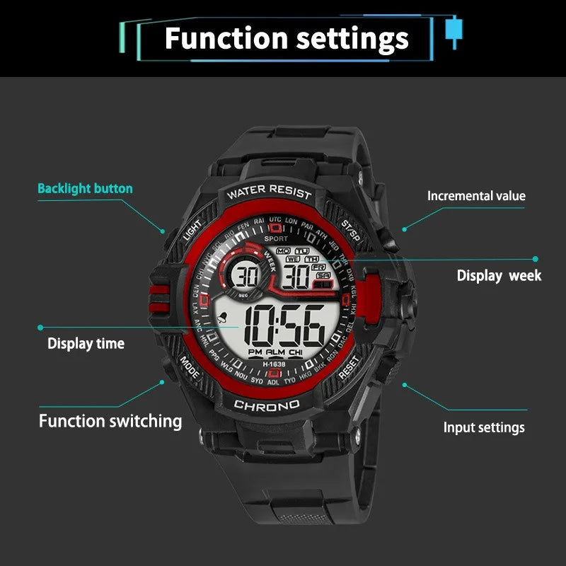 Reloj Digital Deportivo Resistente al Agua Hombre