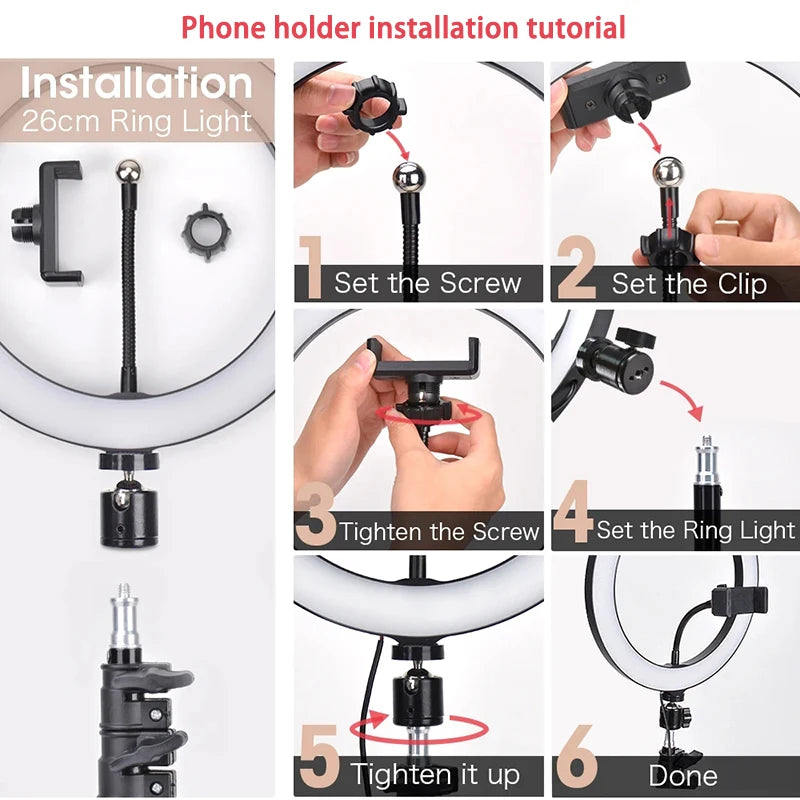 Anillo de luz LED para Selfie de 16/26/33cm, luz de relleno para fotografía, lámpara de anillo Led, luz de anillo para grabación de vídeo, transmisión en vivo, lámpara para Selfie