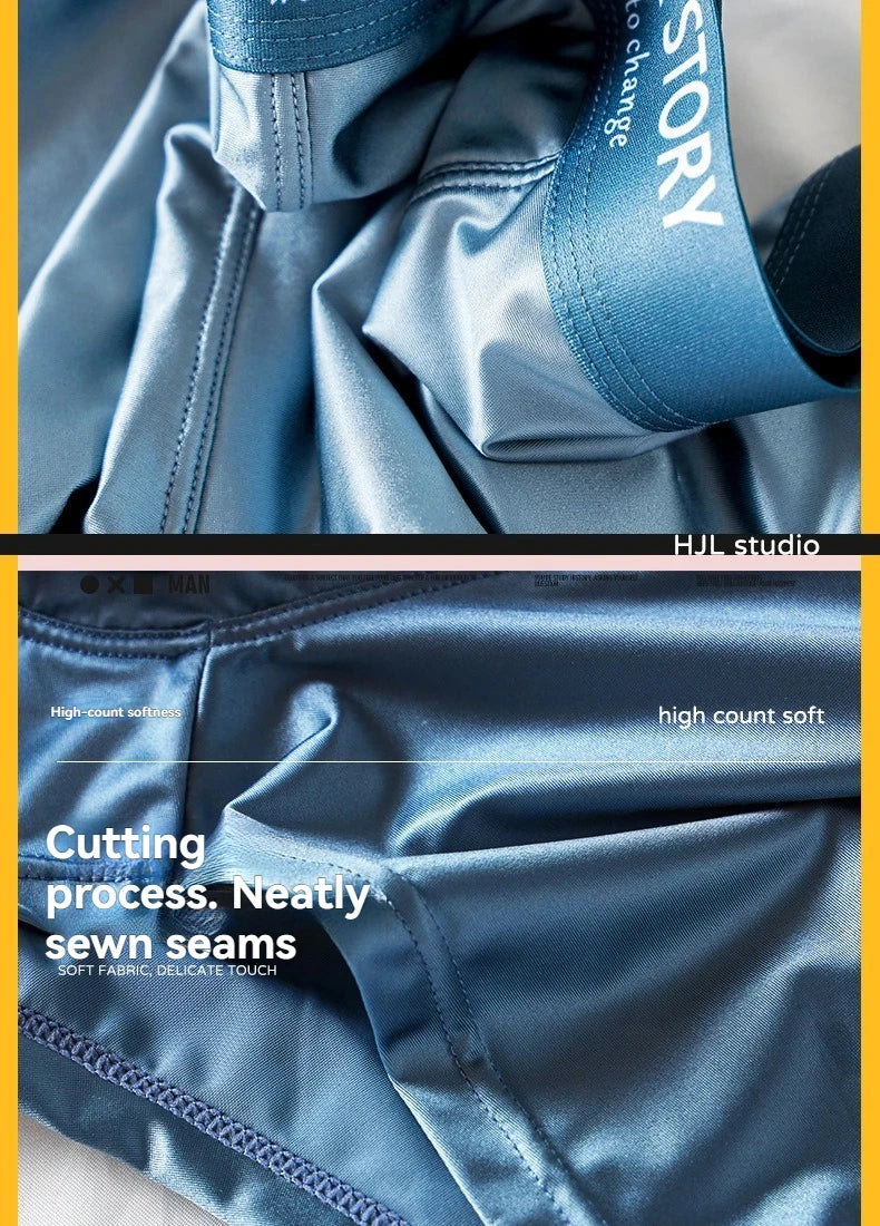 3 unids/pack de Boxers de lujo de seda de hielo tipo satén, calzoncillos de verano lisos y lisos para hombre, bragas con entrepierna de malla transpirable, ropa interior