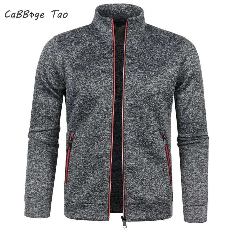 Otoño e Invierno, nuevo suéter largo con cremallera y mangas de bloque de Color para hombre, suéter fino de felpa, chaqueta informal ajustada, abrigo cómodo