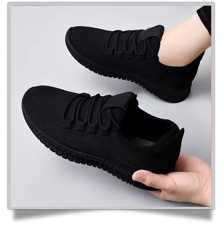 Zapatos informales con plataforma antideslizante transpirable para mujer, zapatillas coreanas para correr, zapatillas negras, otoño 2024