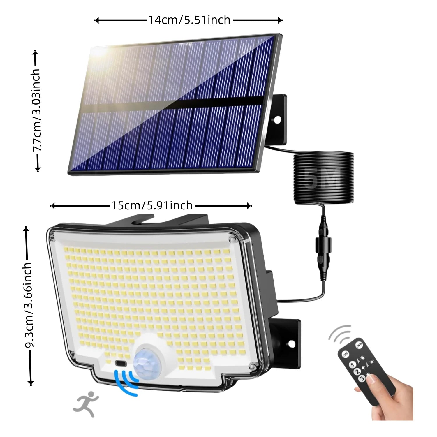 Luz Solar Exterior 310 LED IP65 con Control Remoto y Sensor