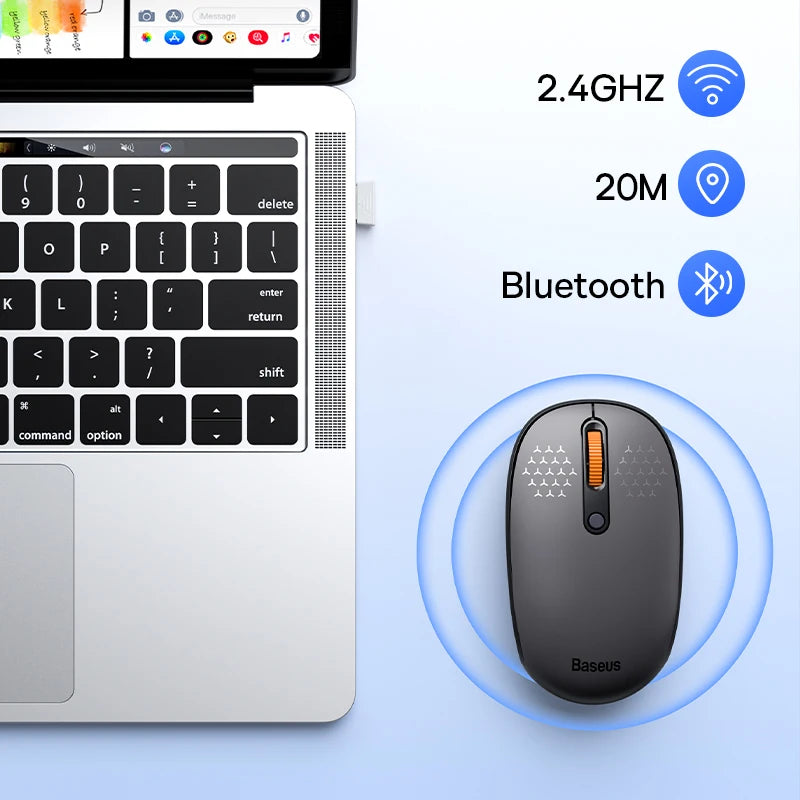 Ratón Baseus inalámbrico Bluetooth para ordenador, ratón silencioso de 1600DPI con receptor Nano USB de 2,4 GHz para PC, MacBook, tableta, portátil