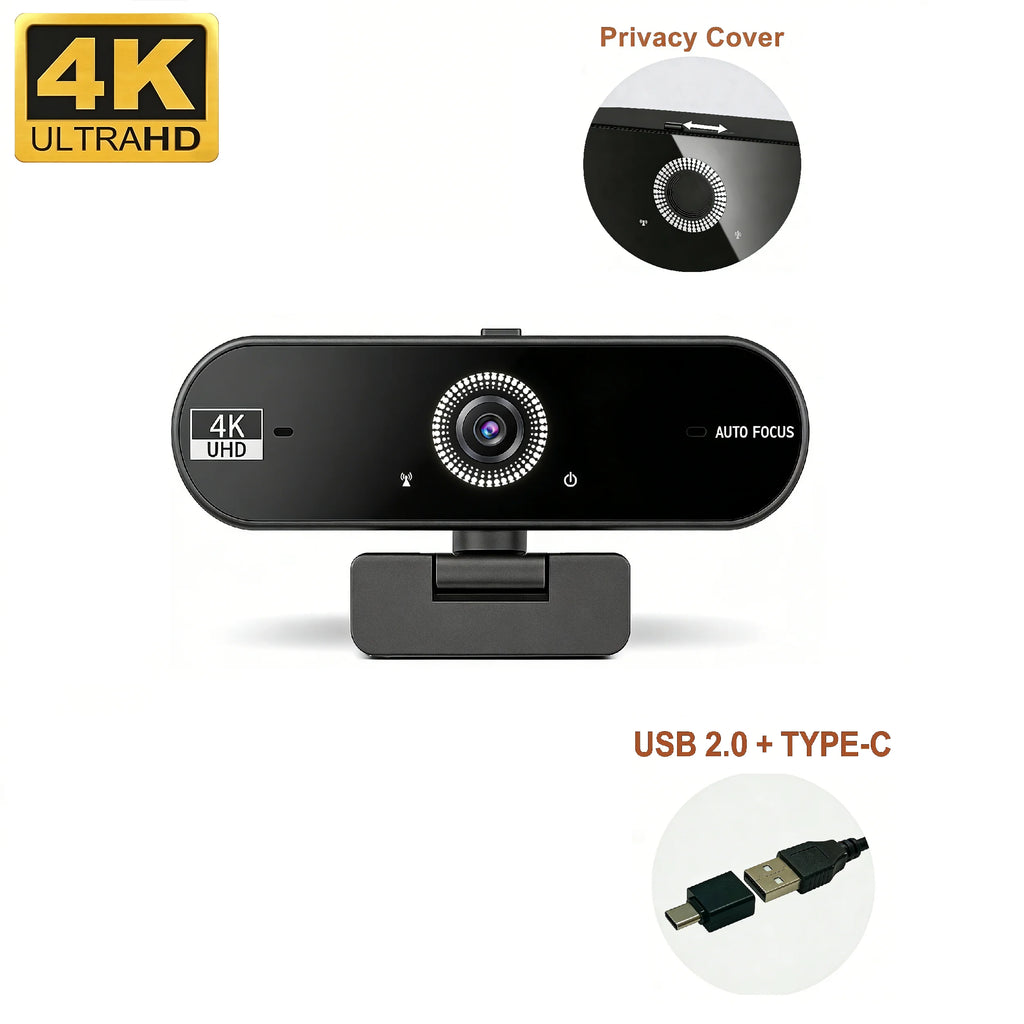 Cámara web 4K UHD con enfoque automático y micrófonos con cancelación de ruido