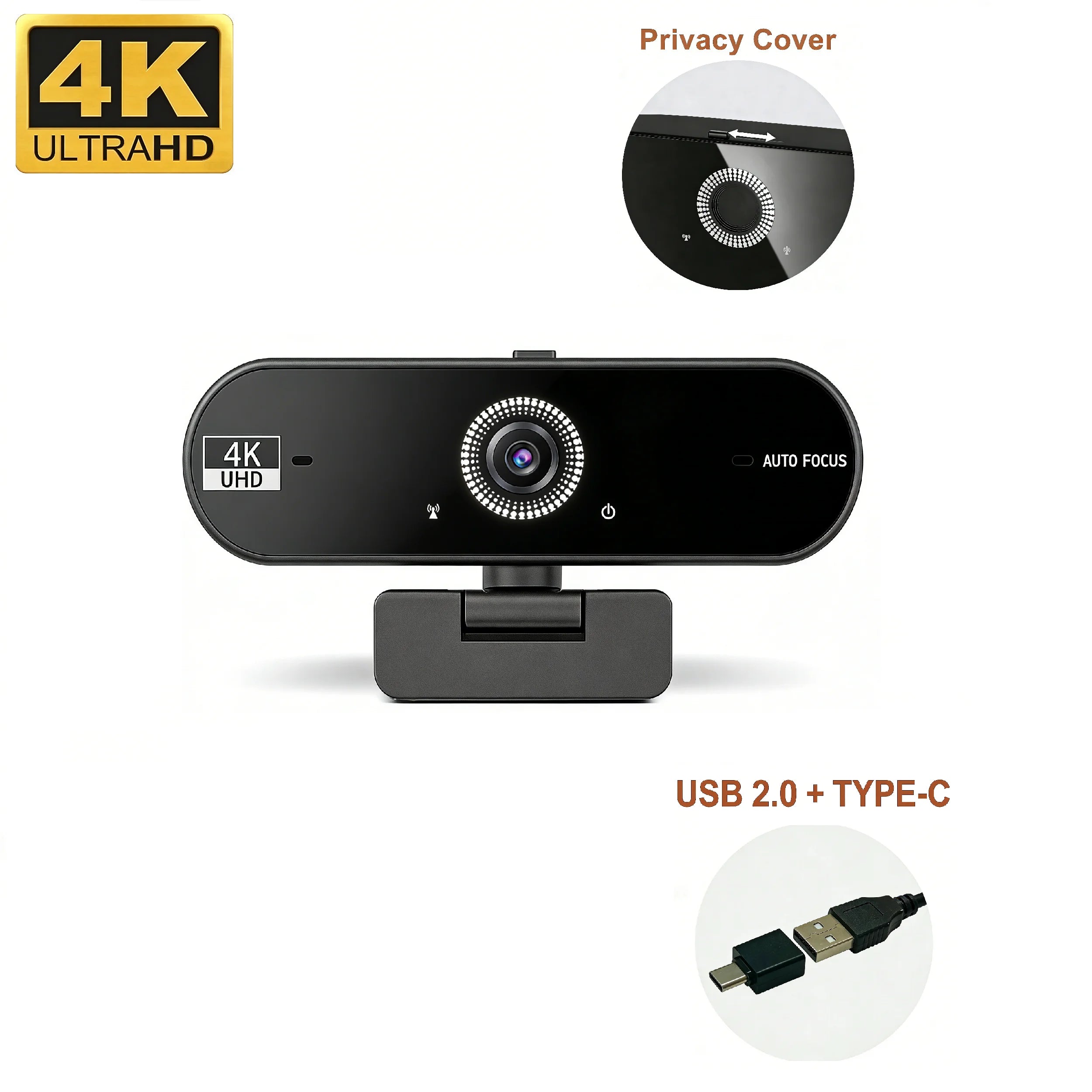Cámara web 4K UHD con enfoque automático y micrófonos con cancelación de ruido
