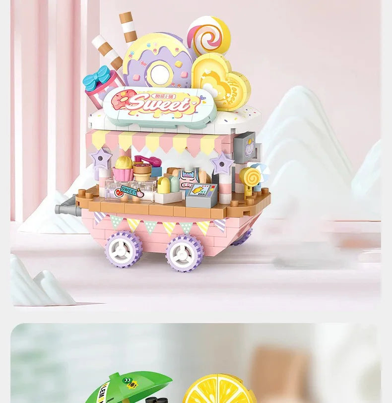 LOZ-8855 puesto en la carretera tienda de aperitivos tienda de postres tienda de helados micropartículas vista a la calle modelo bloques de construcción para niños