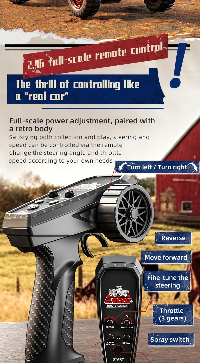 Tractor RC 4WD a Escala 1:18 con Sonidos y Luces, Control 2.4G