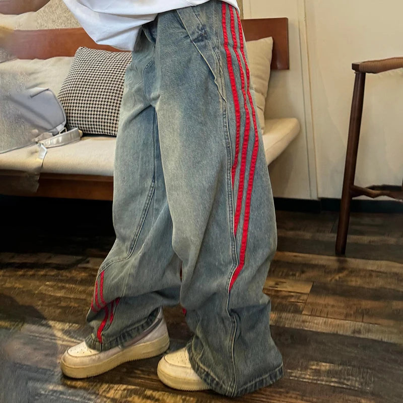 Pantalones Vaqueros de Pierna Ancha con Rayas Laterales