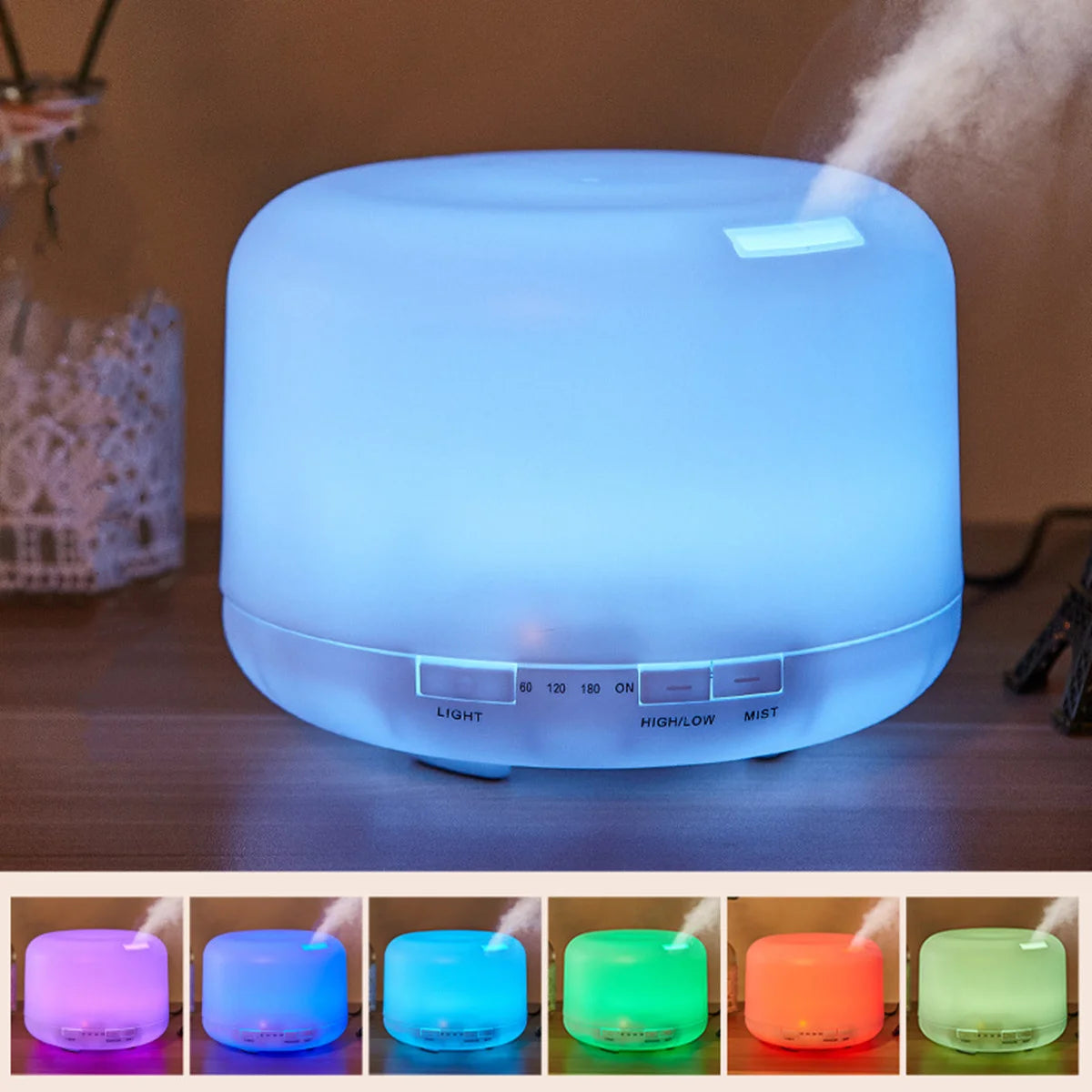 Humidificador USB difusor de aceites esenciales con luces nocturnas 500 ml