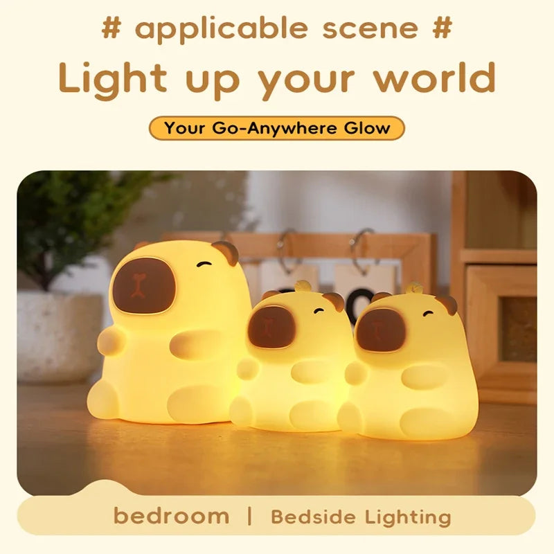 Luz nocturna linda de capibara, juguetes de regalos de Navidad de lámpara blando, luz nocturna de silicona regulable LED recargable para niños