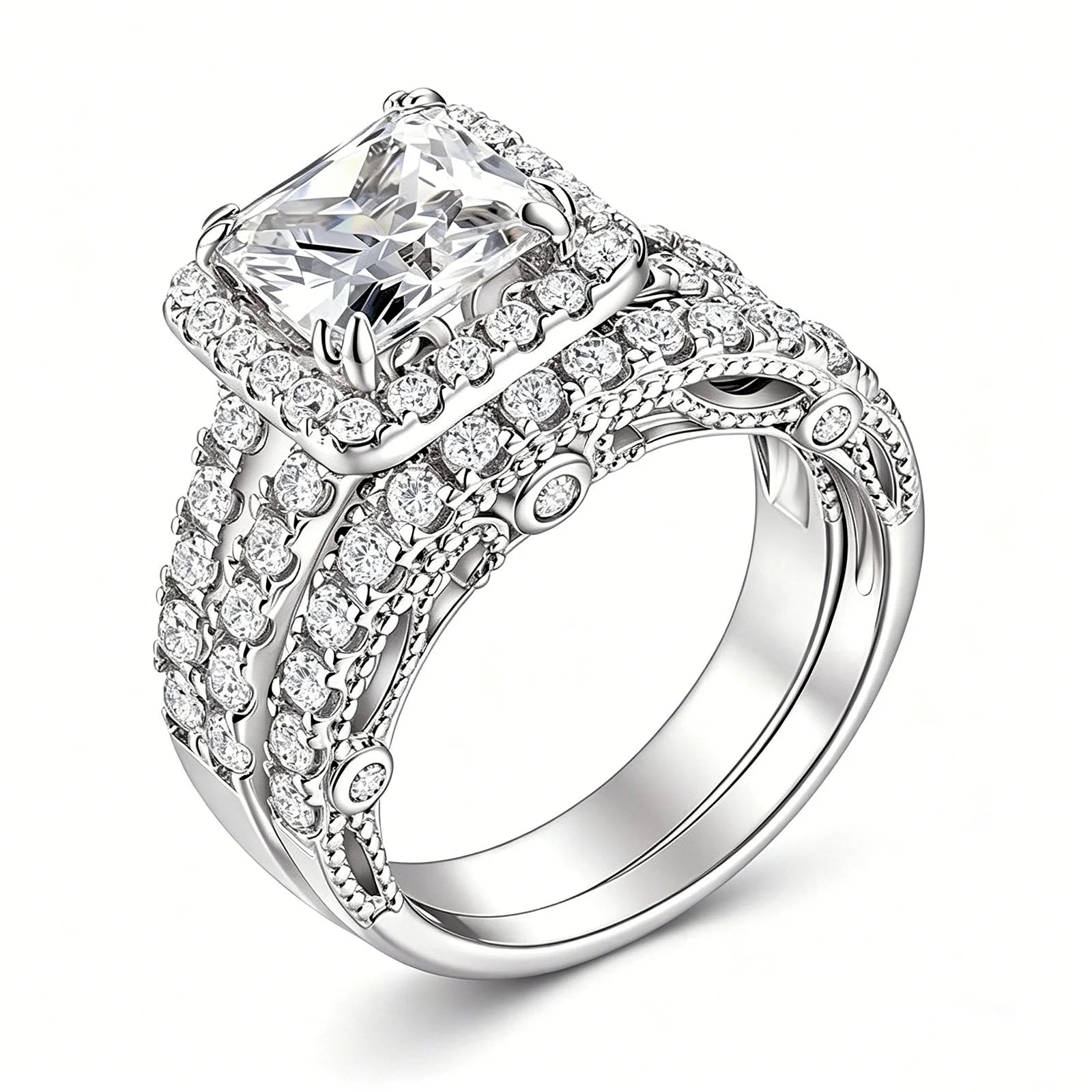 Conjunto de anillos de boda con moissanita certificada y chapado en oro