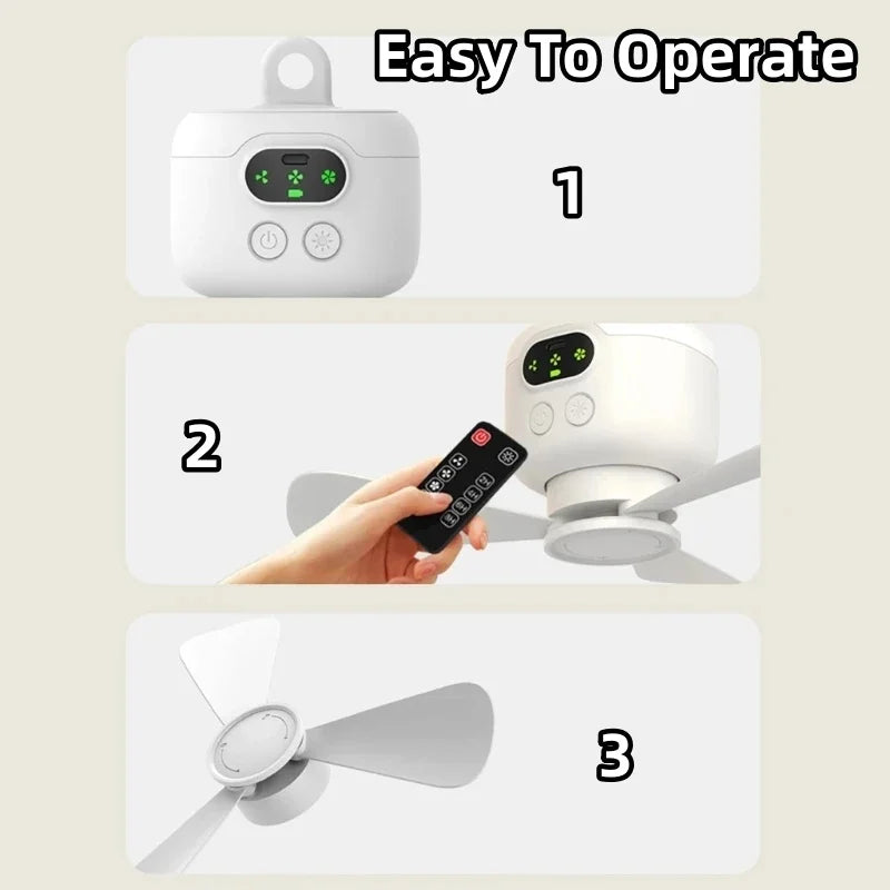 Nuevo ventilador de techo de viento grande recargable por USB, lámpara de noche con aspas extraíbles, iluminación de 8000mAh \ 12000mAh de capacidad, ventilador para exteriores para el hogar