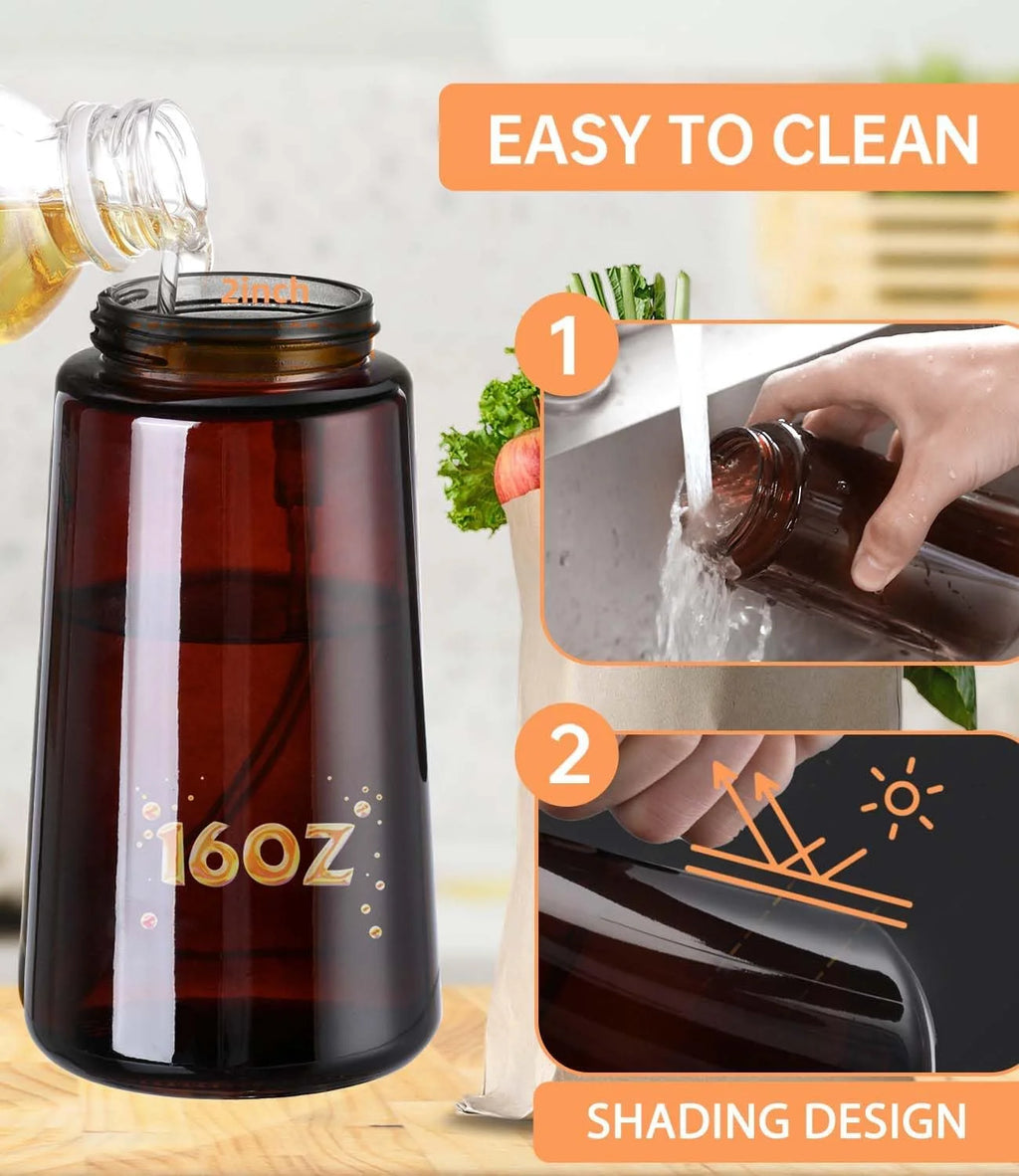 Dispensador y pulverizador de aceite de vidrio 2 en 1, botella pulverizadora de aceite de oliva a prueba de fugas de 16oz/470ml para cocinar, freidora de aire, barbacoa, hornear, ensalada