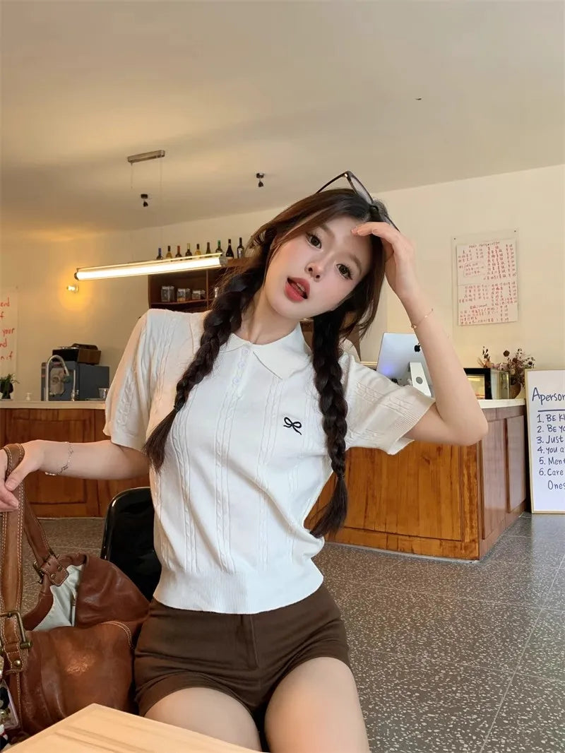 Camiseta Polo Coreana Delgada para Mujer