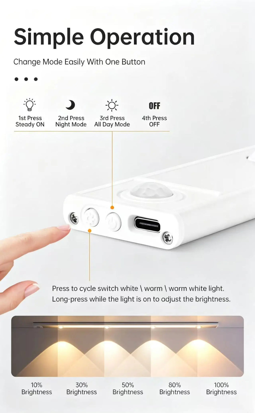 Luz LED Nocturna Regulable con Sensor para Armario