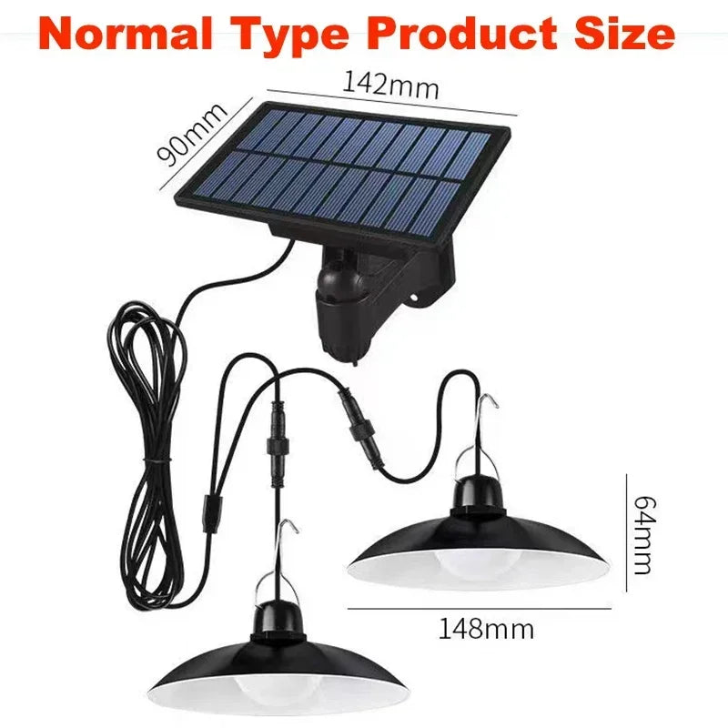 Lámpara colgante Solar de 2/1 cabezal, lámpara remota para exteriores, lámpara de jardín de energía impermeable, cobertizo de jardín interior, LED de Granero con control remoto