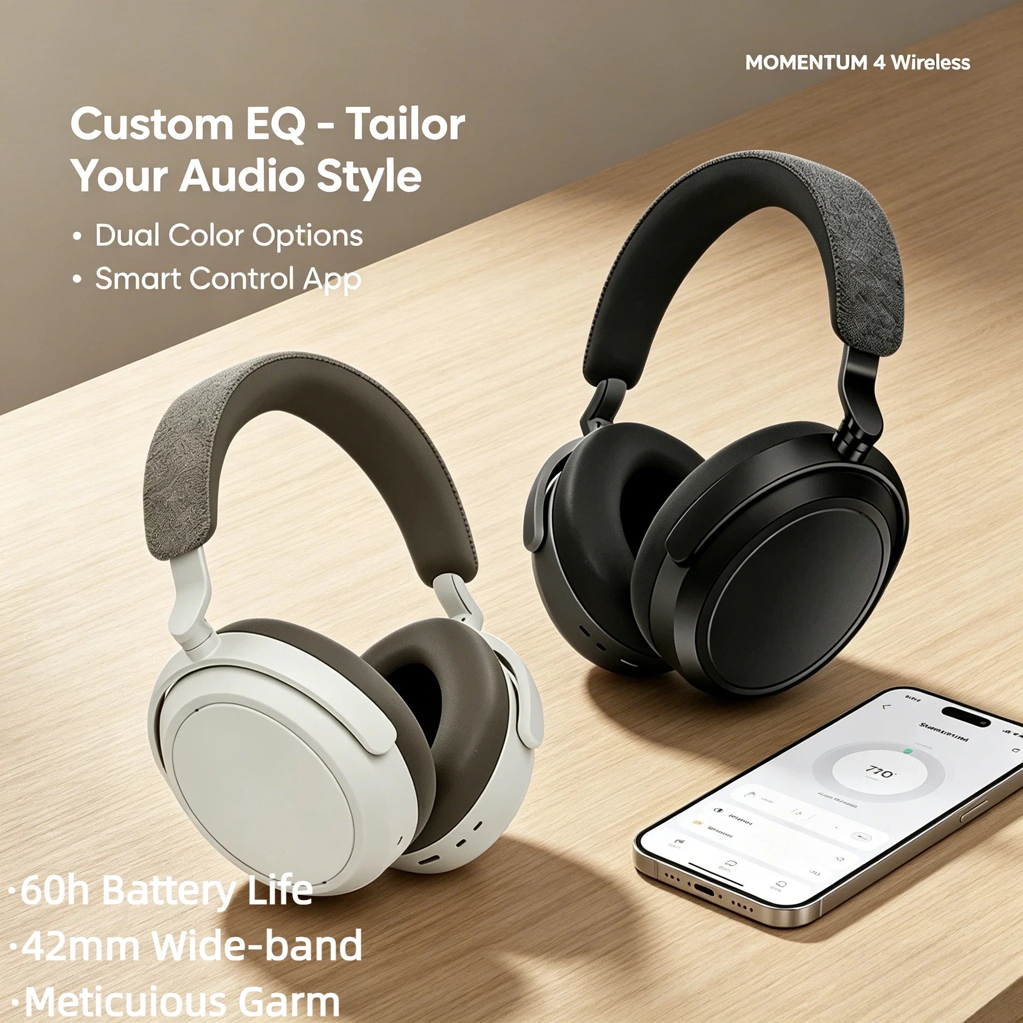 Audífonos Inalámbricos Originales MOMENTUM 4 con ANC, 60 Horas de Batería, Bluetooth 5.2, Plegables, con Pausa Inteligente, Color Negro para Oficina