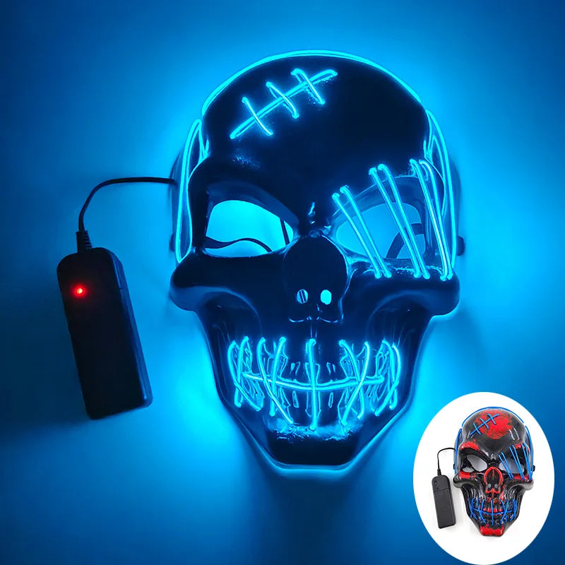 Máscara de calavera de terror brillante, máscara luminosa LED aterradora para Halloween, máscara de diablo brillante para decoración de casa embrujada, accesorios de cosplay