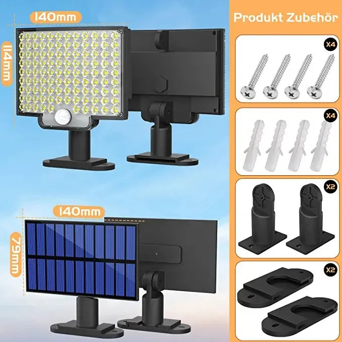 Lámpara Solar Dividida 106 LED con Sensor de Movimiento, 3 Modos IP65