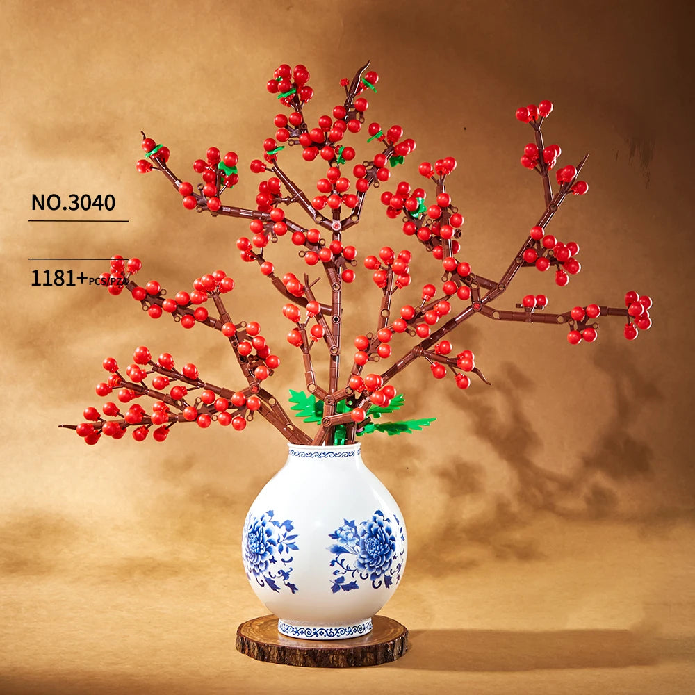 Bloques de Construcción 2 en 1 de Flor de Ciruelo 3040, Modelo MOC DIY, Ramo Decorativo para Escritorio, Regalo Coleccionable para Adultos, Cumpleaños, Festividades