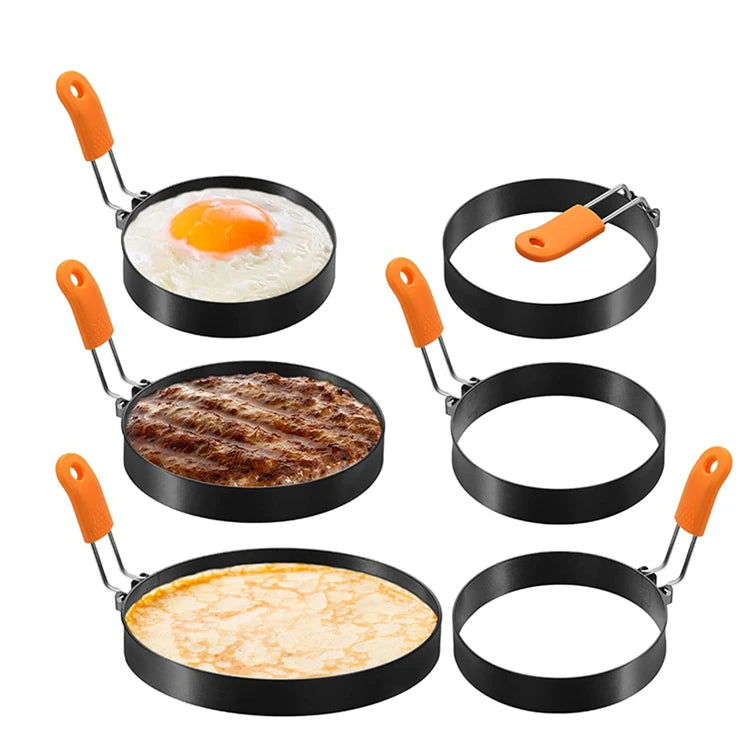 LMETJMA-Juego de moldes para tortitas, anillos para huevos, anillo para huevos fritos de acero inoxidable, moldeadores de tortitas con mango de silicona JT195