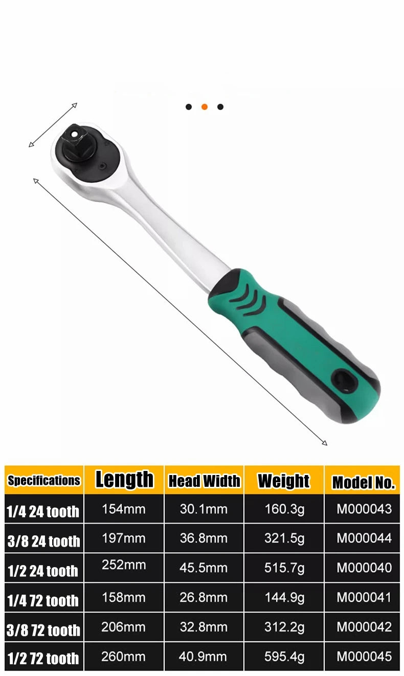 Llave de trinquete rápida de 24/72 dientes, 1/2 1/4 3/8, 3 tamaños, llaves voladoras, llave de tubo bidireccional, herramientas de reparación para vehículo y bicicleta