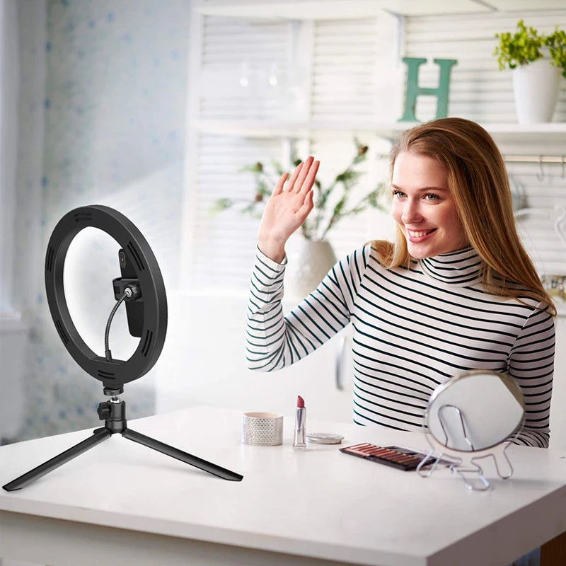 Anillo de luz LED para Selfie, lámpara de relleno con Control remoto, iluminación de fotografía con trípode de 50cm para Tiktok, Youtube, lámparas de vídeo en vivo, 26/33cm