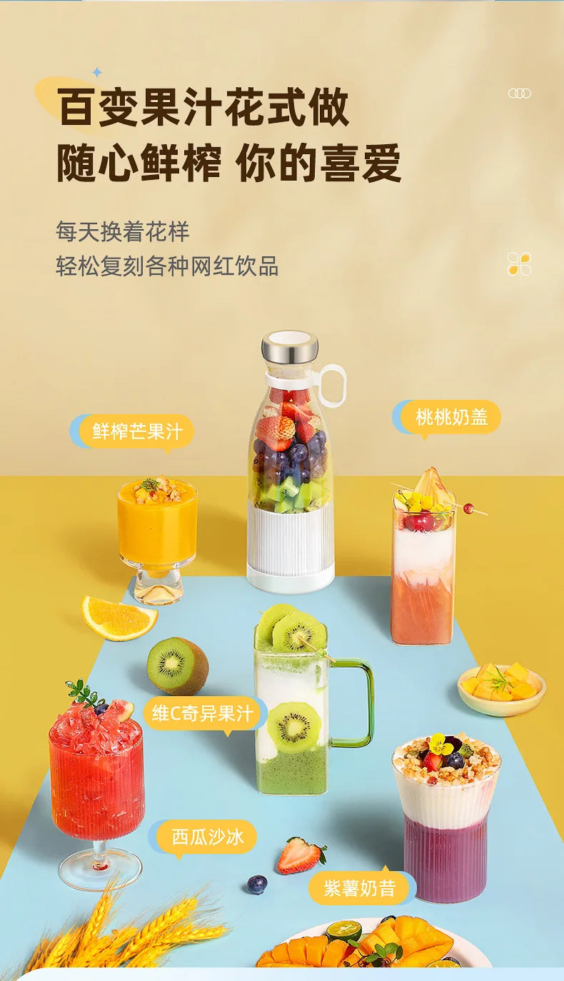 Mini Licuadora Portátil USB con 4 Cuchillas para Jugos y Batidos